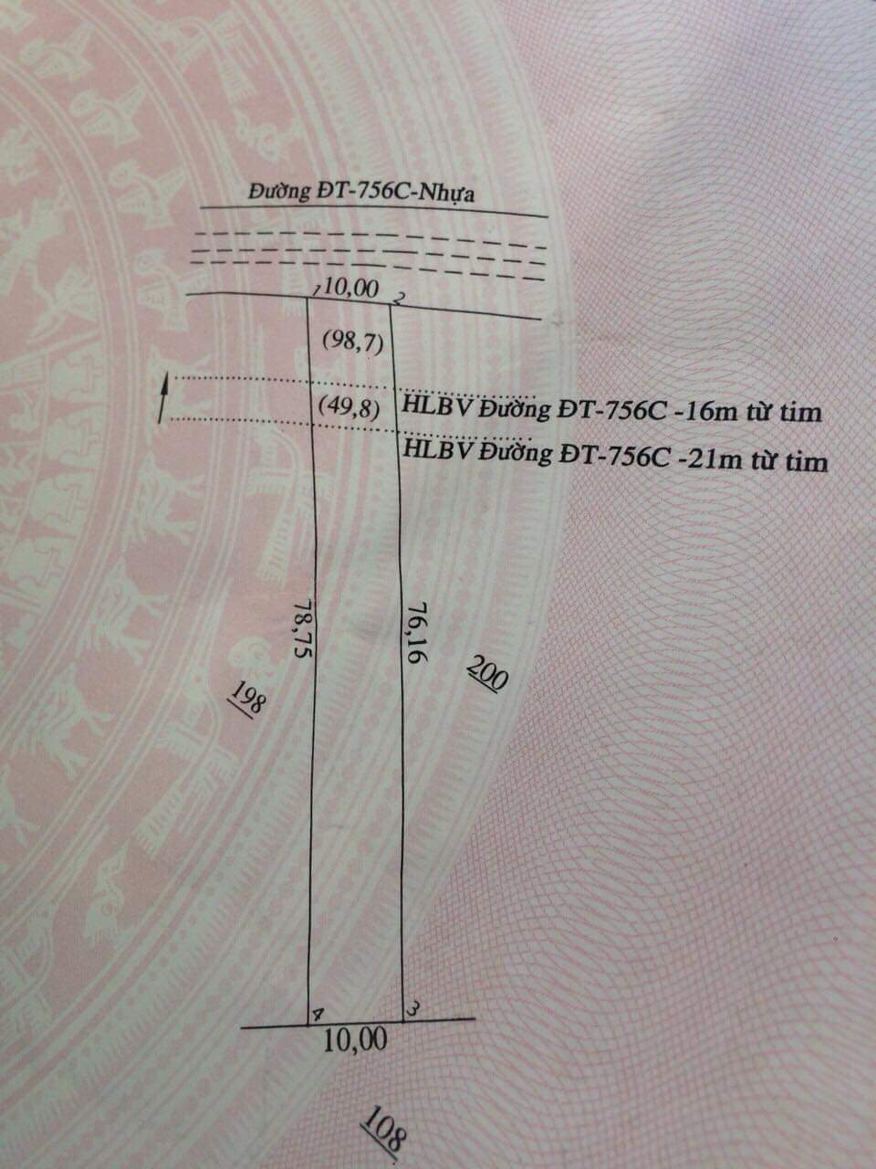 10x76x100tc đường Đt756 gần chợ, ubnd xã Tân Quan.