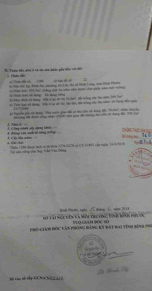 Khách gửi bán lô đất tại kp Bình An, phường An Lộc, thị xã Bình Long