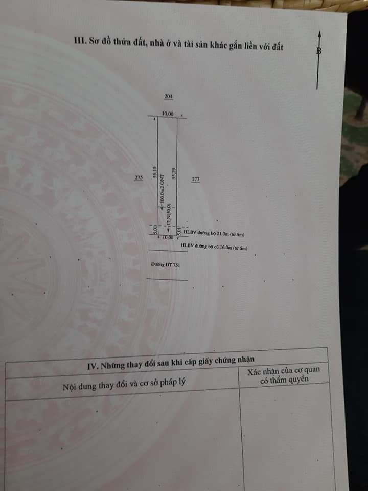 Đất  dt 10*55*100tc minh  long chơn thành