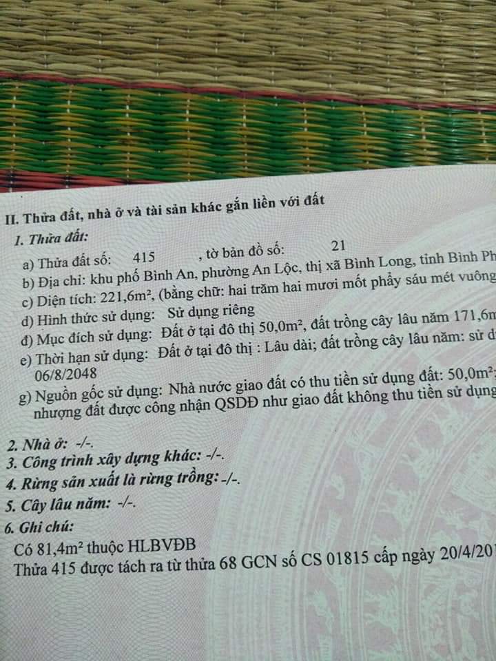 Cần  bán  4 lô đất  phường  an lộc  bình  long