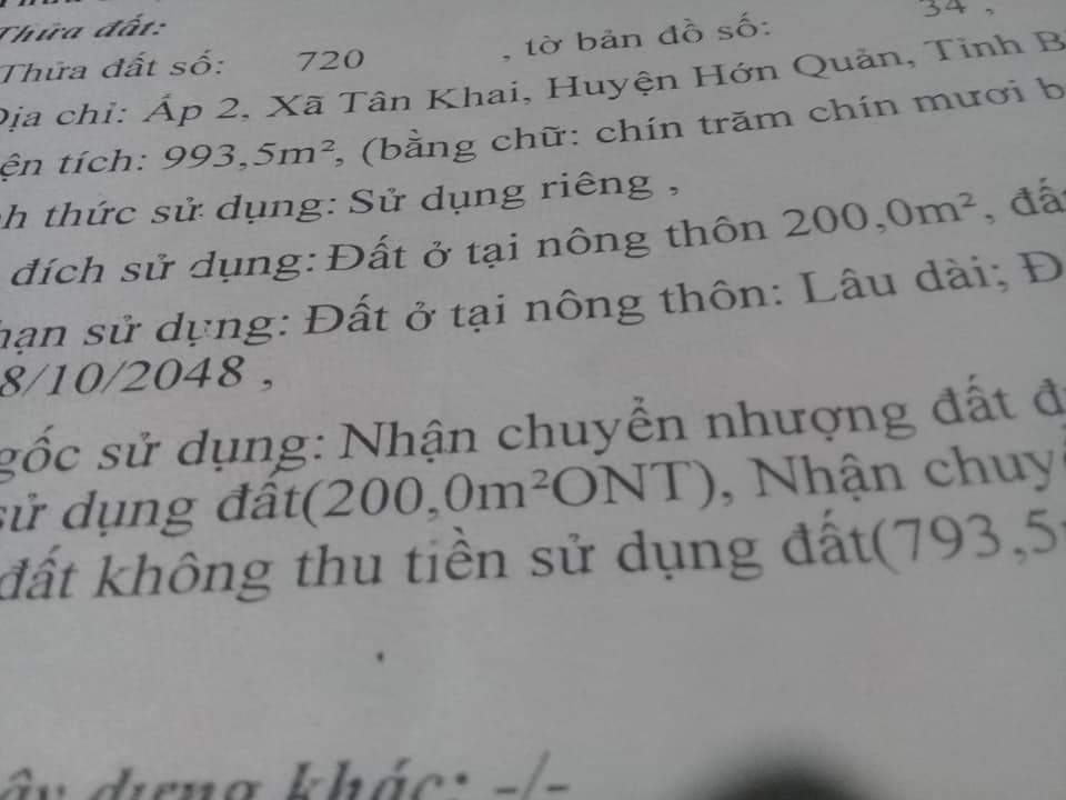 Cần bán lô đất 20*50 có 200tc tân khai