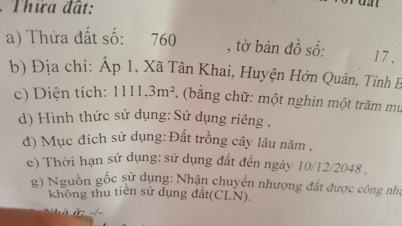 Bán căn nhà và 1 xào đất thuộc kp1 tt tân khai