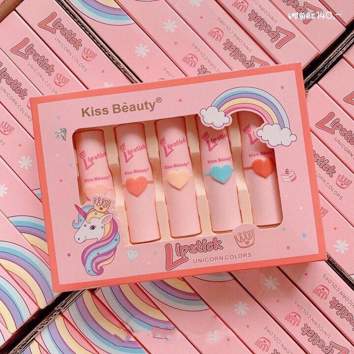 Set 5 son sáp Kiss Beauty lipstick unicorn colors No.35788-03 Giá 95k