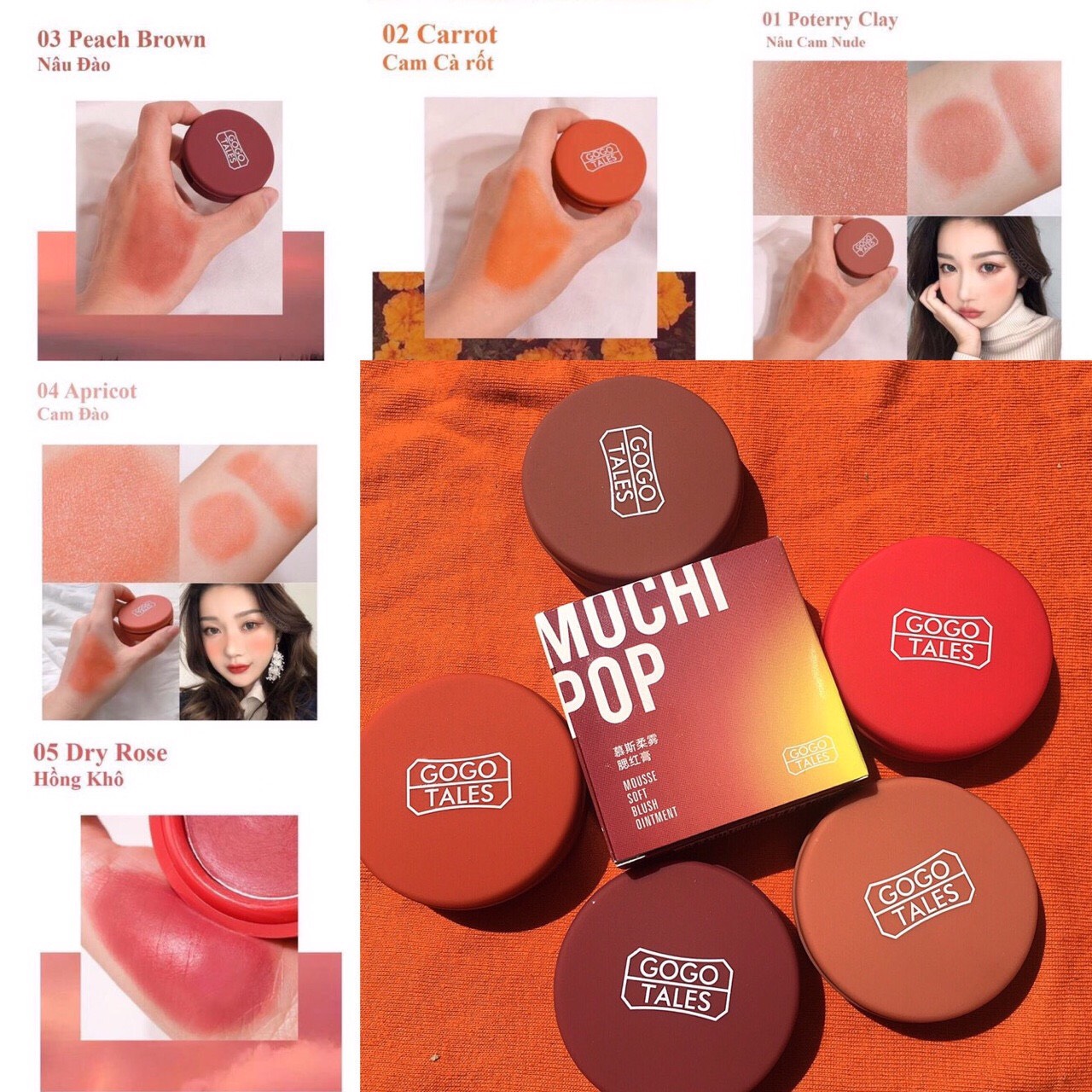 Má hồng dạng kem Gogo Tales mousse soft blush ointment hàng chính hãng nội địa Trung No.Gt124 Giá 65k