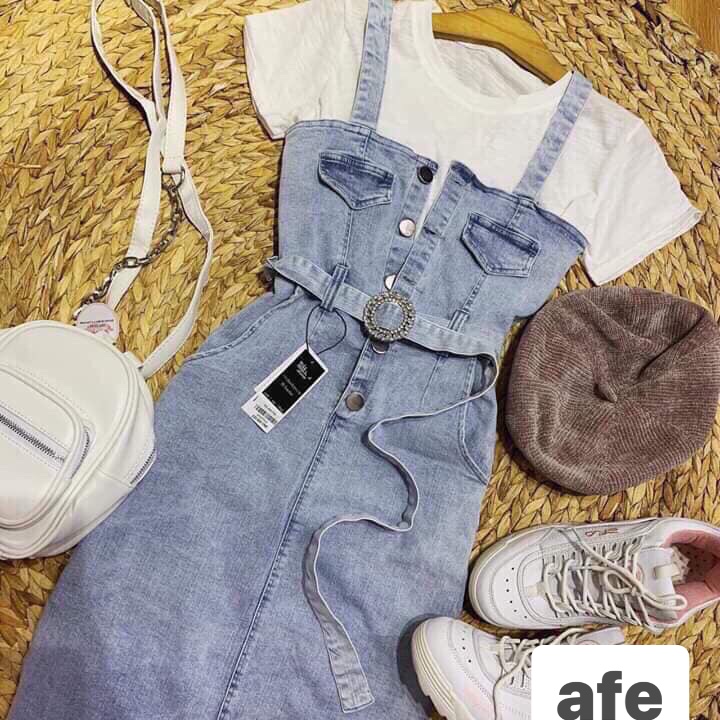 Set Pull X yếm jean     Yếm jean mặc rời Giá 215k