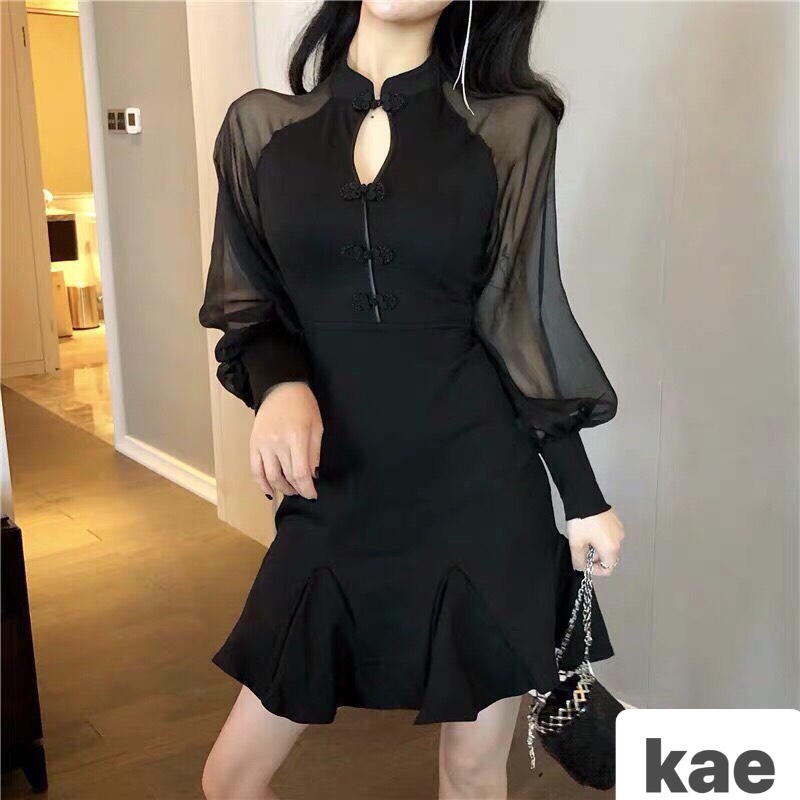 Đầm xoè tay lưới cổ tàu Giá 150k