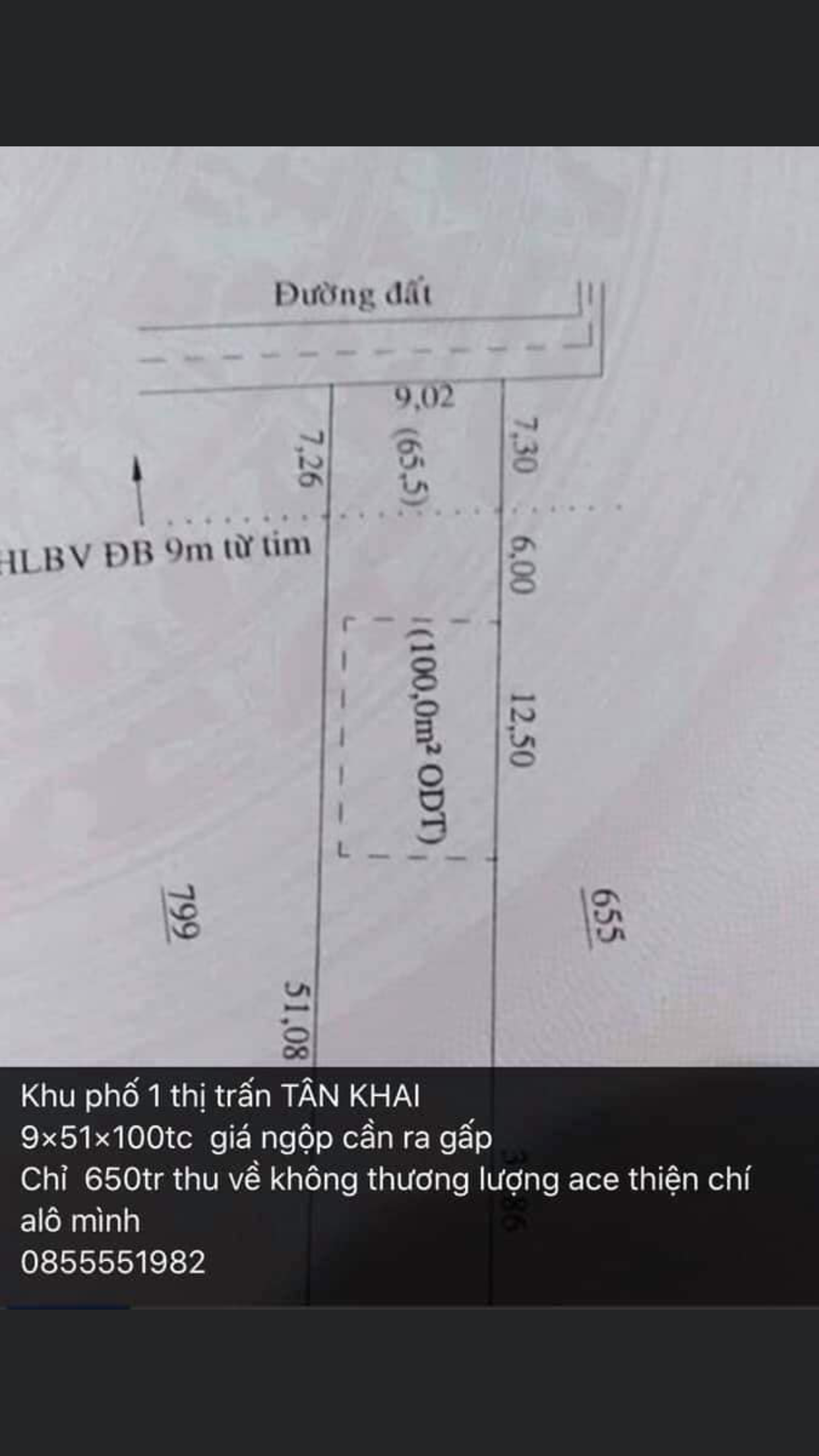 Cần bán lô đất 10*50*100tc giá 650tr tân khai