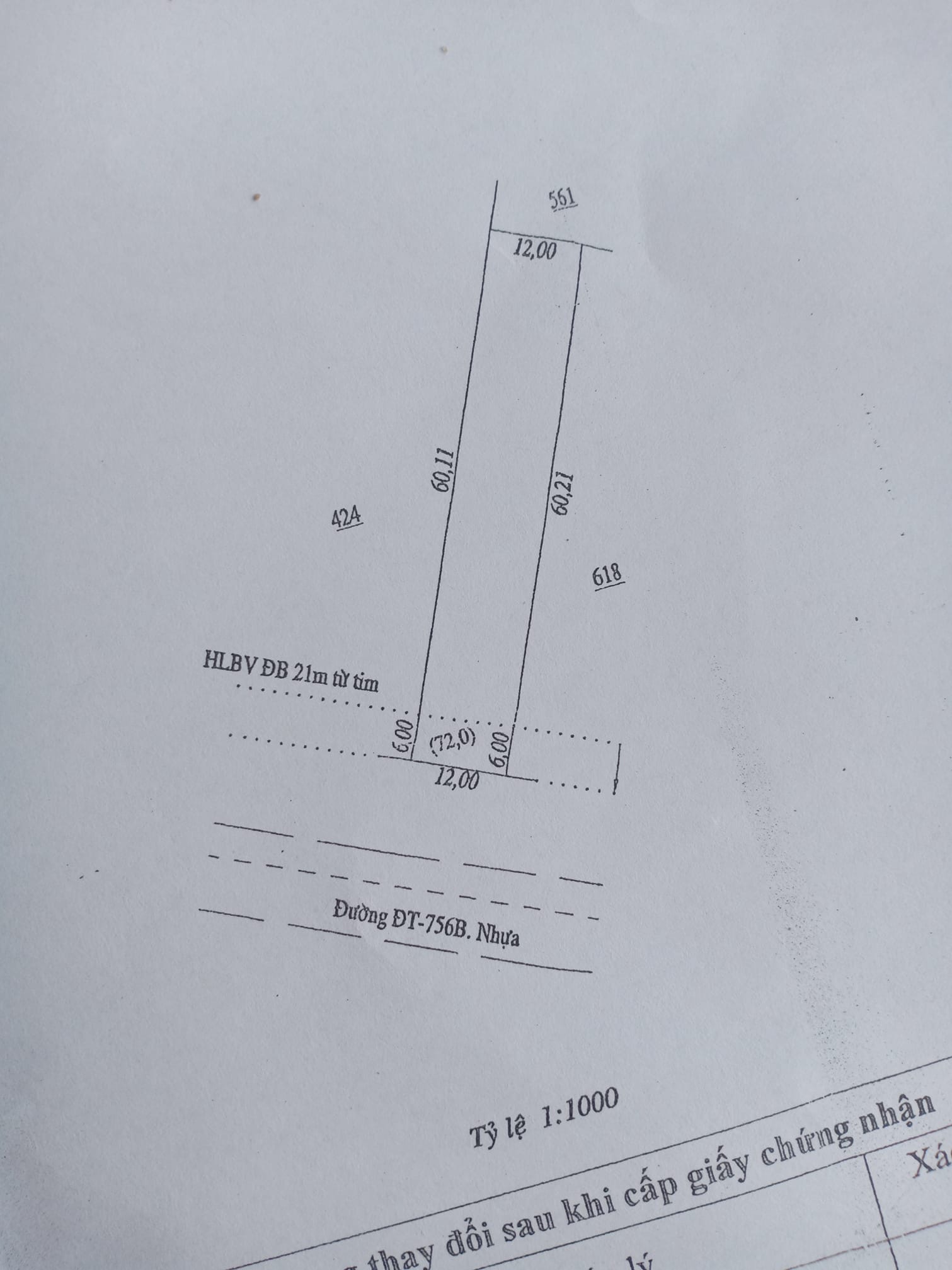 Bán đất mt dt756 tân khai dt 12*60*100tc
