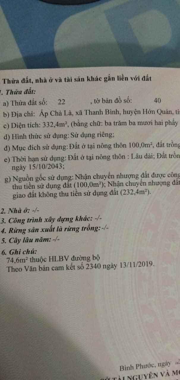 Bán lô đất 6*50*100tc ngay chợ chà là