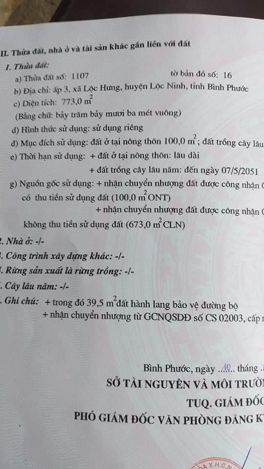 Bán 14.68x 50.tc 100(nở hậu 16.50)  cách qlo 50m gần chợ lộc hưng cũ giá 52tr/m
