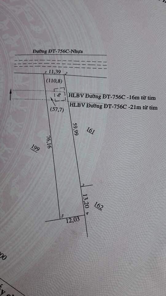 Bán 11*60*200tc có sẵn nhà đường dt 756 giá 1,5 tỉ