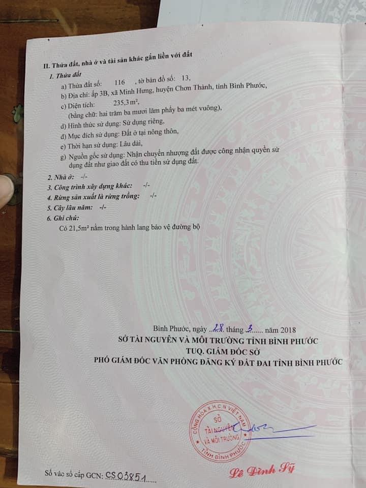 Bán đất Minh Hưng giá 2ty050 dt 5,3*44