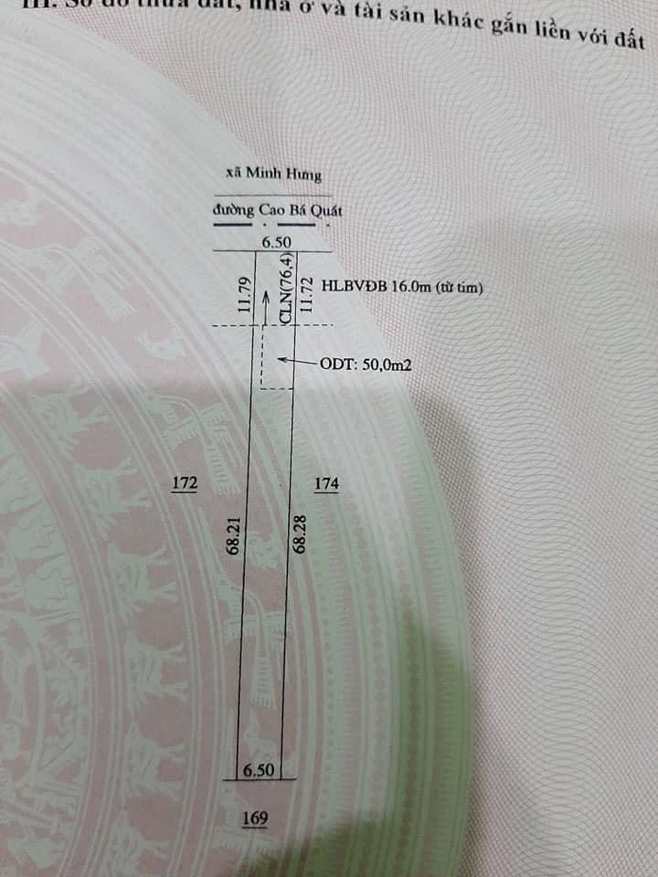 Bán đất ấp 3 thị trấn Chơn Thành giá  1ty2 dt 6.5 x80
