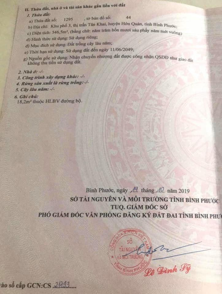 Bán đất Tân Khai giá 340tr dt 6*90