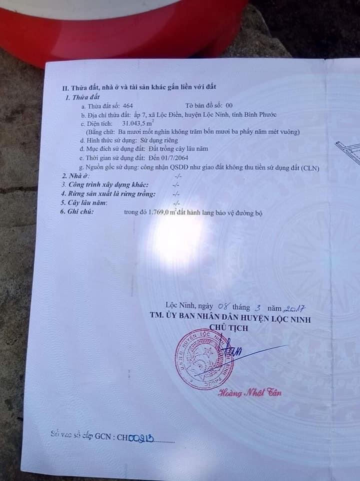 Bán 3ha1 đất cách nhựa 3km thuộc xã Lộc Điền huyện Lộc Ninh
