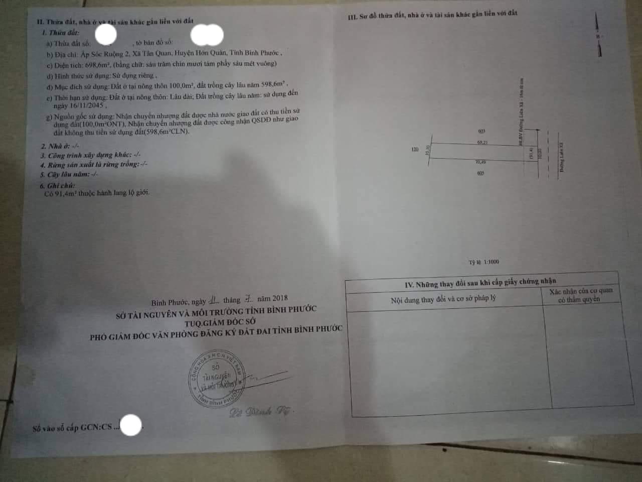 Bán 10*70*100tc xã tân quan giá 650tr
