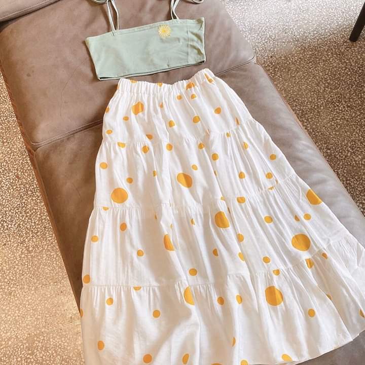 áo 2 dây Kiwi + chân váy Hoa Freesize #220k/1set