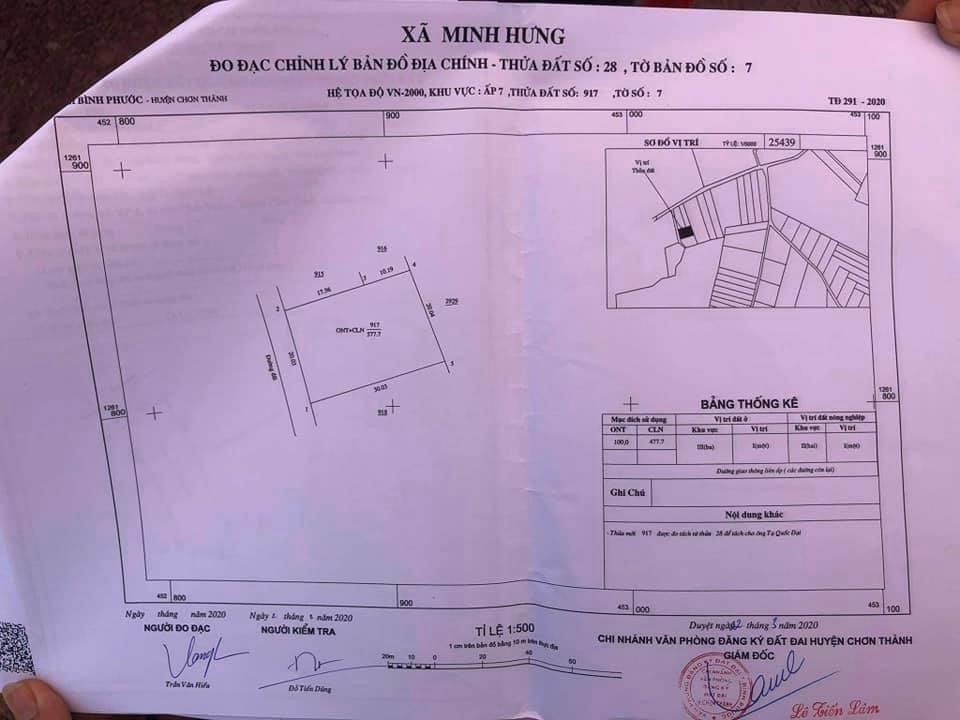 Bán đất sau kcn Minh Hưng Hàn Quốc giá 800tr dt 30×23