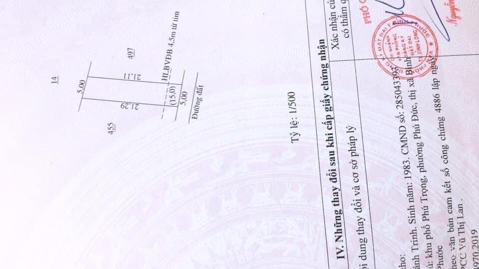 Bán đât binh Long ngay trường học Lê vĂn Tám giá 650tr dt 21×5