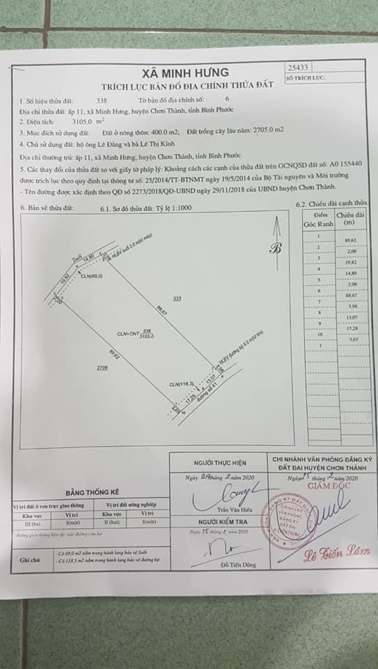 Bán đâut ấp 11 Minh Hưng giá 2ty4 dt 30×83