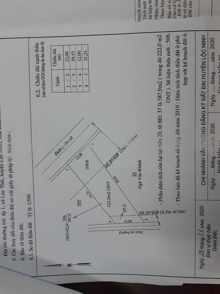 Bán đất Lộc Thái 2mt giá 70tr/m