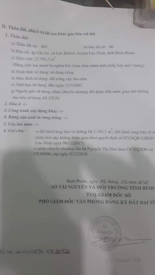 Bán 2,4ha cao su thuộc Lộc Khánh gia 2ti7