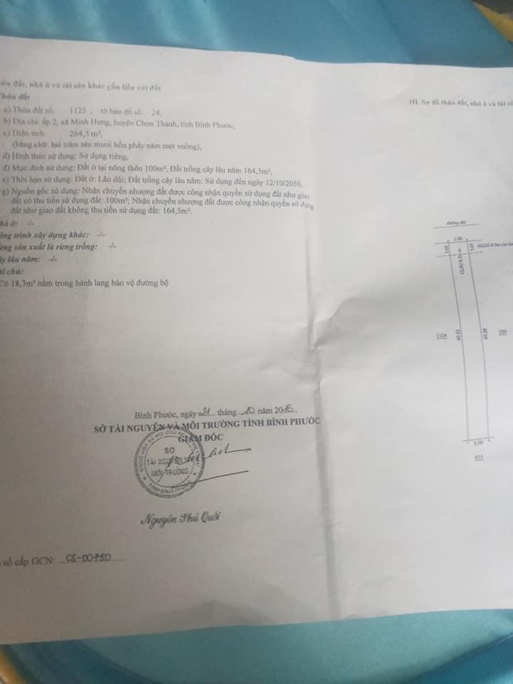 bán nhà tổ 5b ấp 2 xã minh hưng. 5x50x100tc. Giá 1ti3