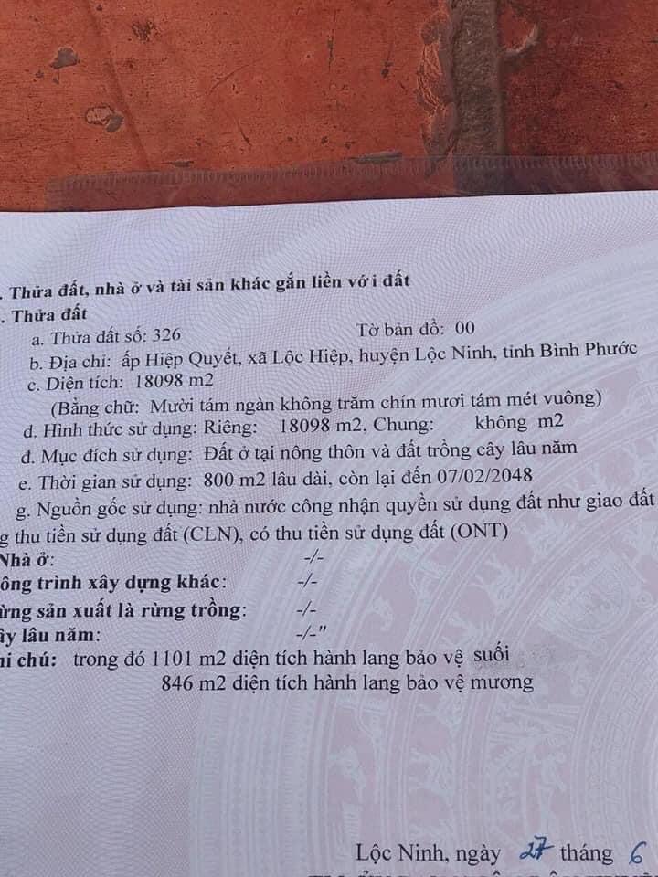 Bán 1,8ha có 800tc lộc hiệp trồng sầu riêng cafe bưởi giá 1,5 ti