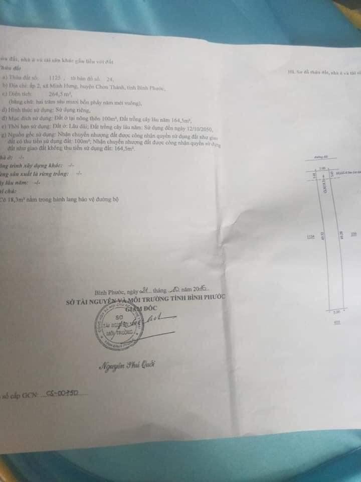 Bán đất ấp 2 Minh Hưng giá 1ty3 dt 5×50