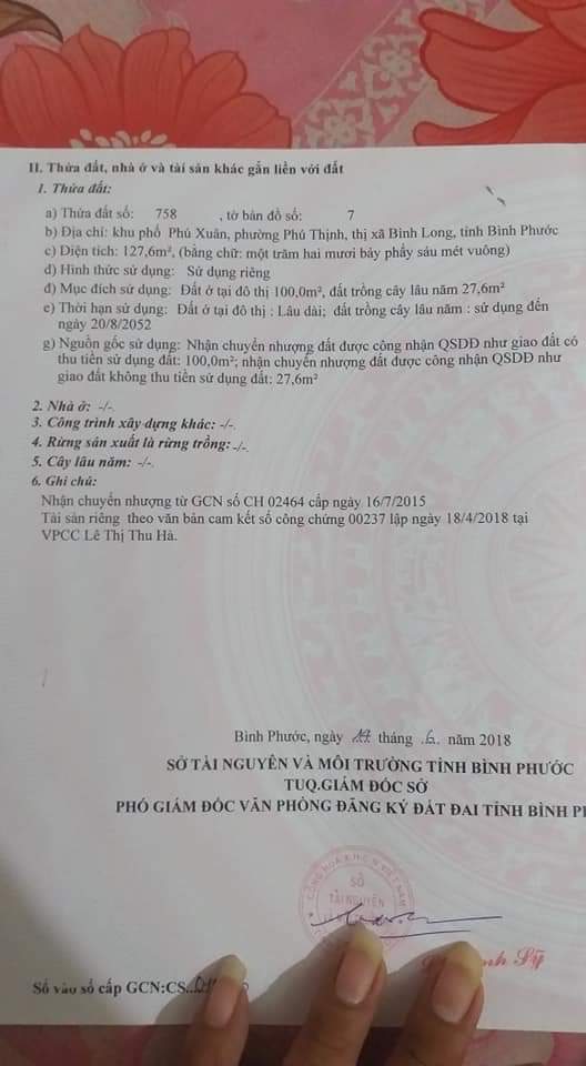 Ngay trung tâm TX BÌNH LONG lô đất đẹp ngay kdc #5×26×100tc