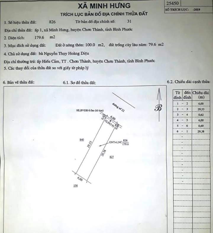 Bán đất minh hưng 2,3 minh hưng giá 760tr dt 6×30