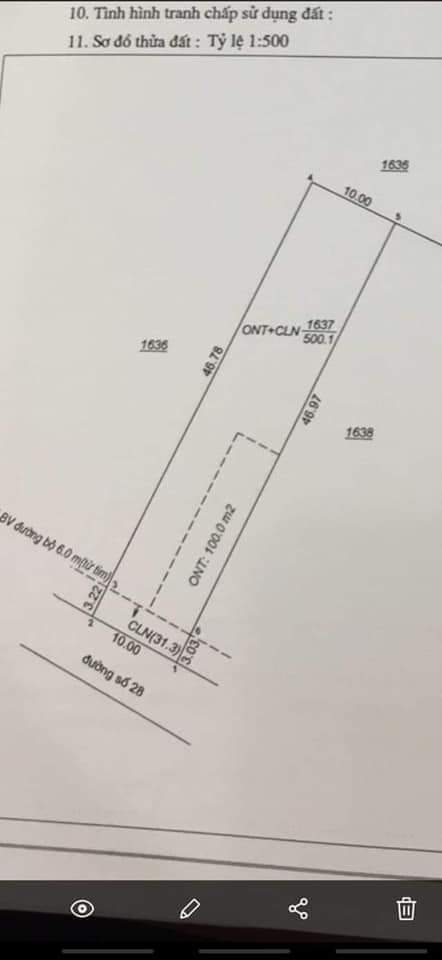 Bán đất ấp 5 xã Minh Hưng giá 800tr dt 10×46