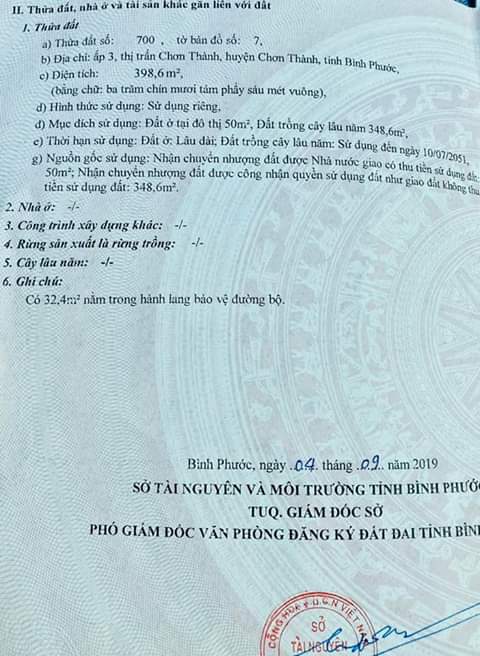 Bán đất ấp 3 thị trấn chơn thành giá 1ty070 dt 10×40