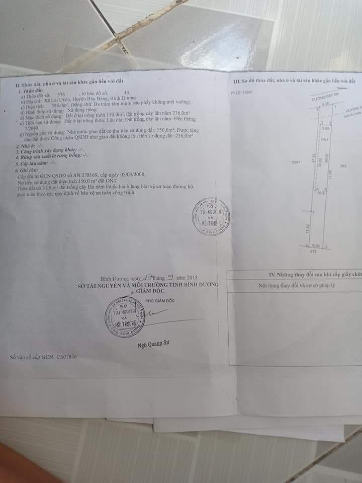 Bán đất  lai uyên bd giá 2tỷ400 dt 6×65