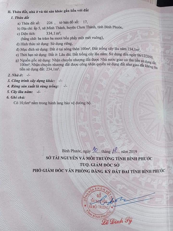 bán đất ấp 5, xã Minh thành, chơn thành. dt 5×65. giá 760tr