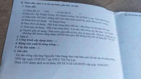 Bán đất qlo 13 xã Thanh Lương-Bl giá 3ty770 dt 10×30