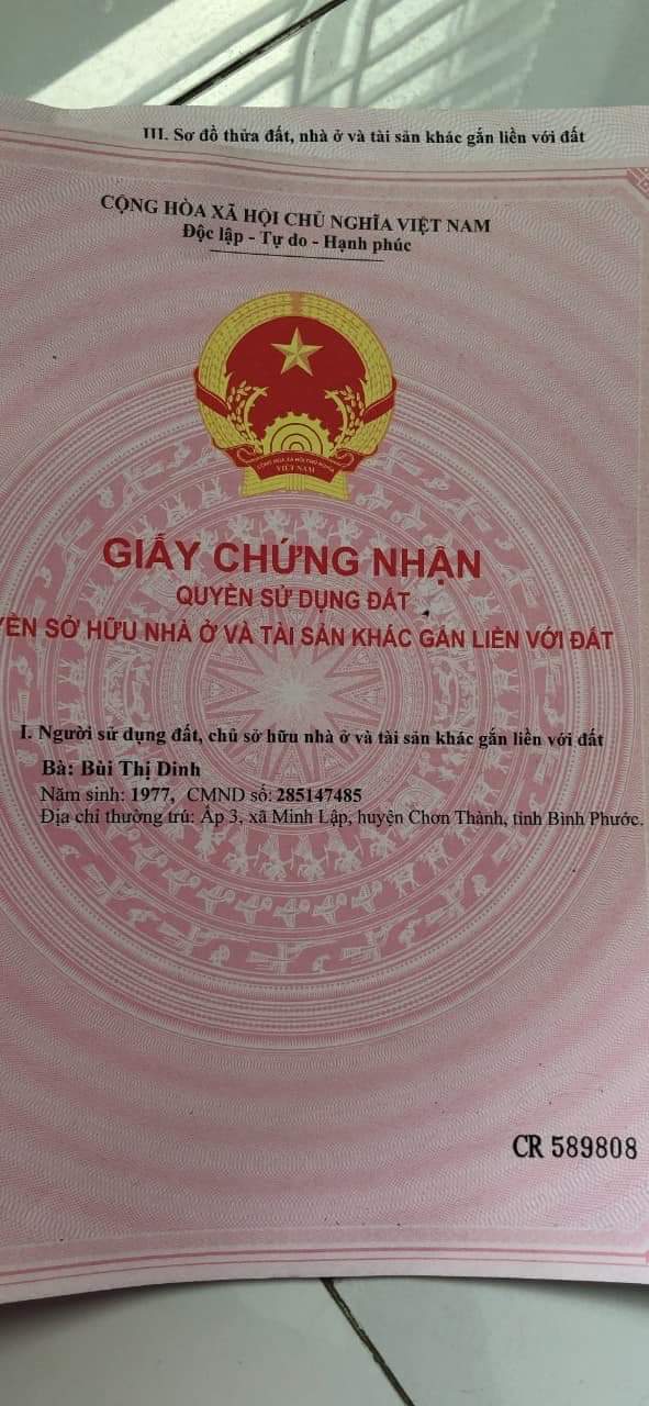 Bán đất  kcn becamex giá 350tr dt 10×100
