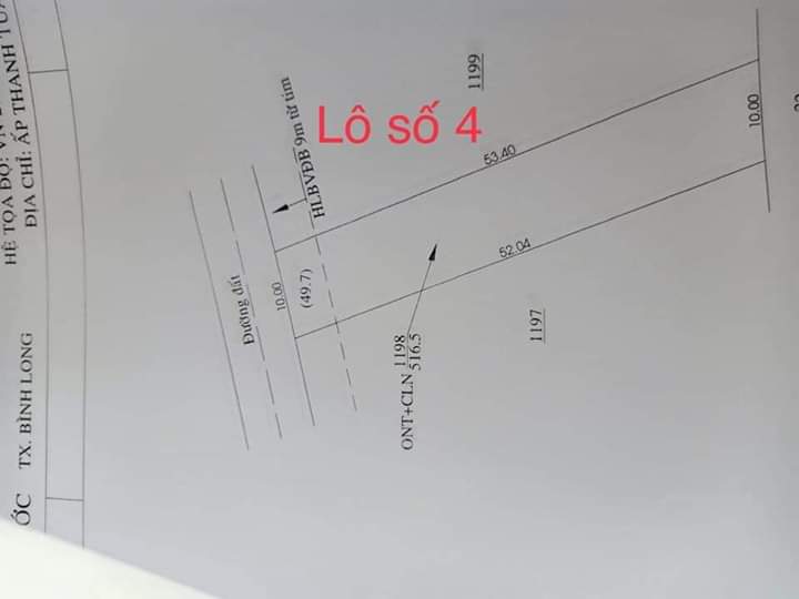 Bán đất  thanh lương bình long giá 370tr dt 10×50
