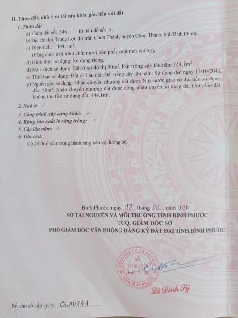 Bán đất khu phố trung lợi – chơn thành giá 585tr dt 5×34