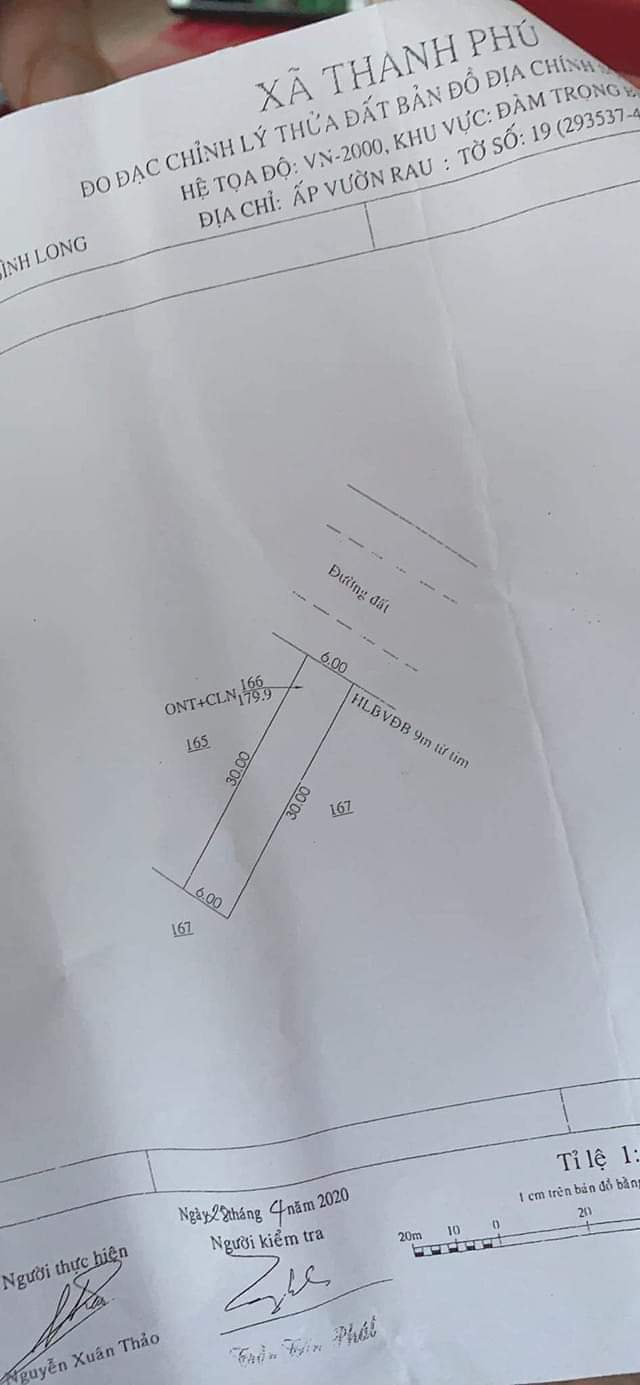 Bán đất xã thanh phú-BL giá 400tr dt 6×30