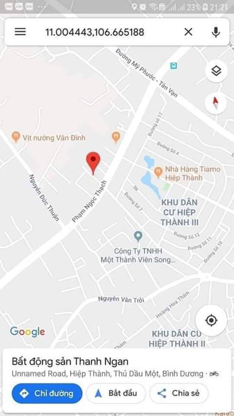 Bán đất phường Hiệp Thành- tp Thủ Dầu Một-BD giá 2ty250tr dt 5×20