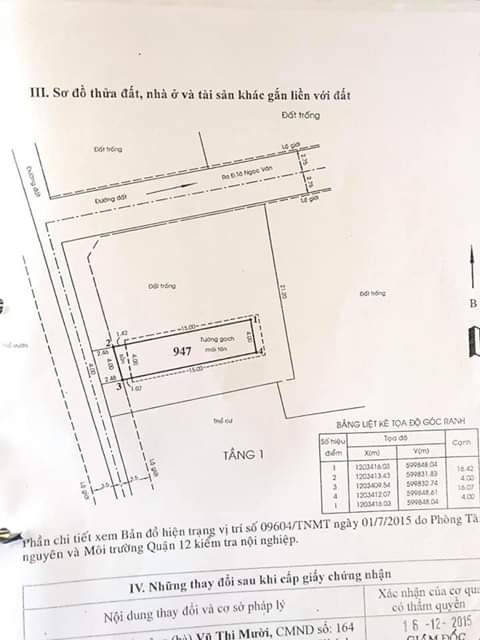 Bán đất phường Thạnh Xuân quận 12-tp HCM giá 2tỷ400tr dt 4×18,5