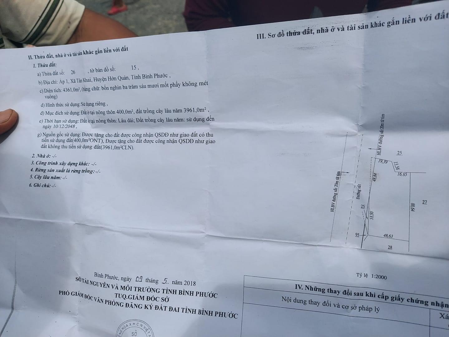Bán 4,3xào ap1 Tân khai có 400tc cách QL13 200m giá 6tỷ