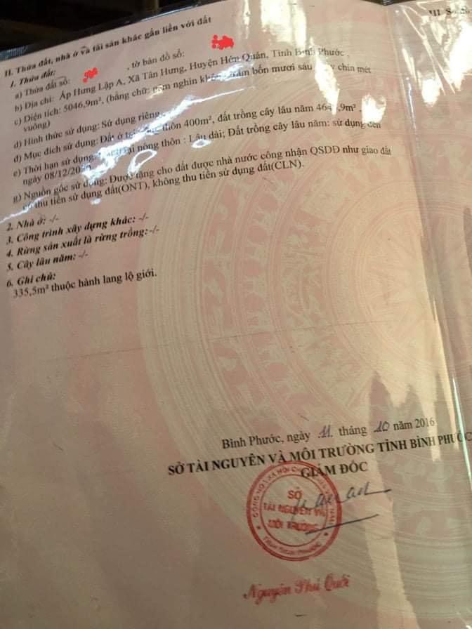 Bán 5 xào đất có sẵn nhà, cao su và 100m mt bê tông có 400tc tân hưng giá 650tr