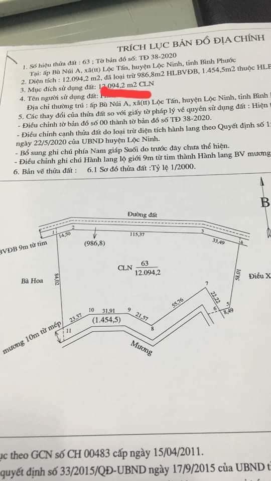 Bù núi lộc Tấn  lộc ninh 1he 3 cao su có 160m mặt tiền  mà chỉ 900tr bao sổ