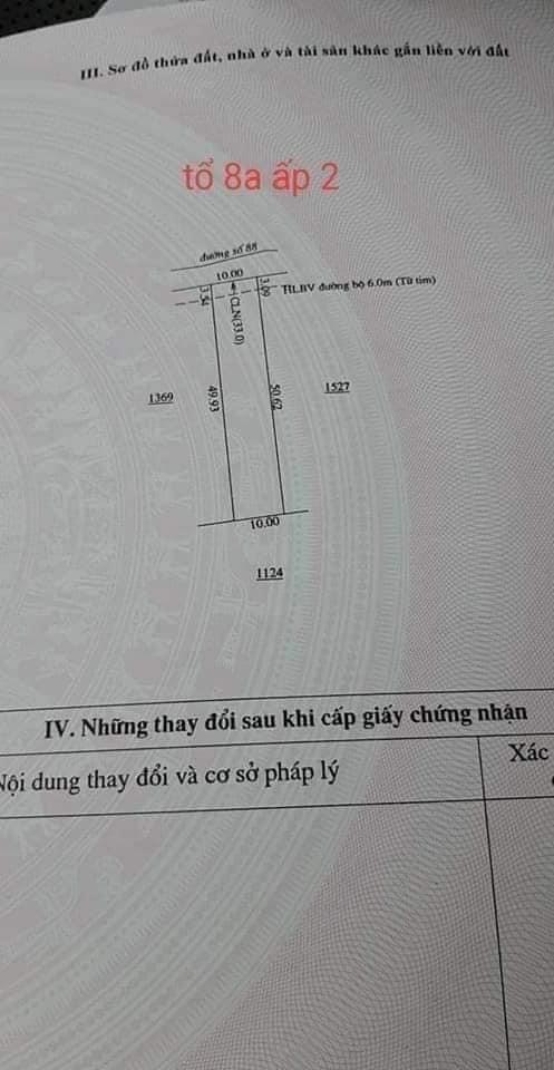 Bán đất ấp 2 Minh Hưng giá 1ty6 dt 10x50x100tc
