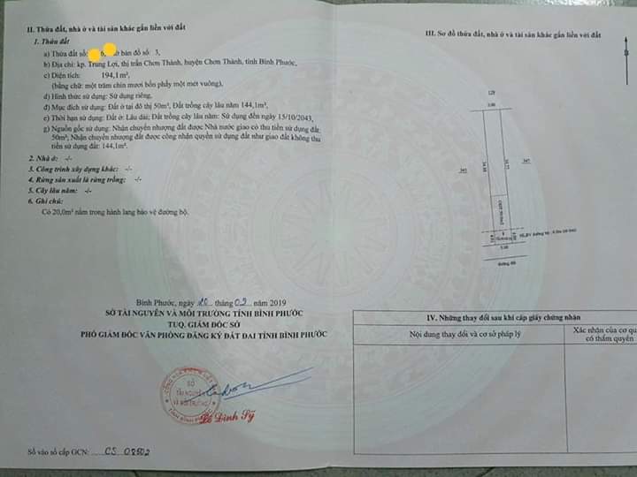 Bán đất kp trung lợi chơn thành giá  540tr dt 5×39