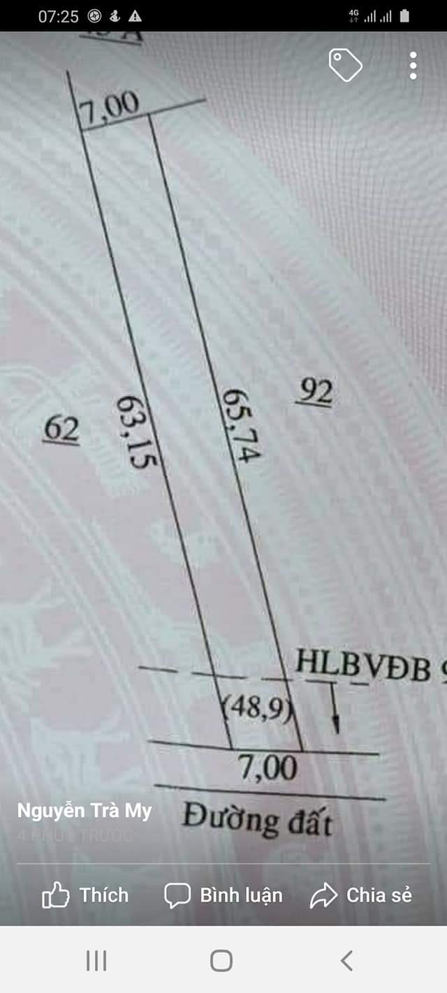 Bán đất xã thanh phú-BL giá 340tr dt 7×65×100tc