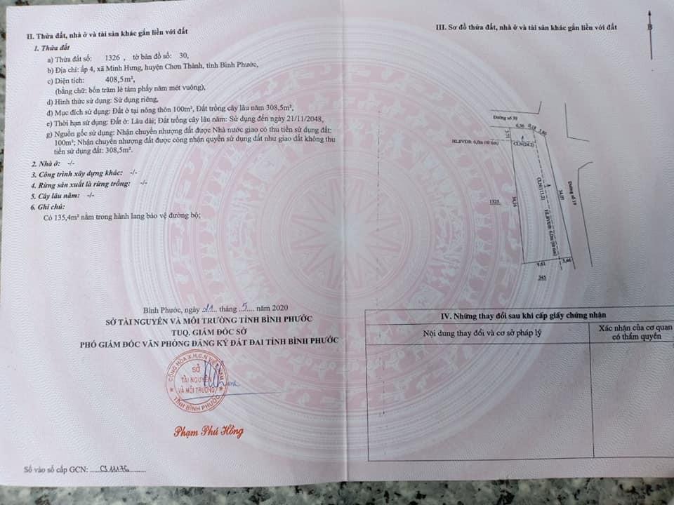 Chủ gửi bán lô đất ấp 4 Minh Hưng giá 1ti350