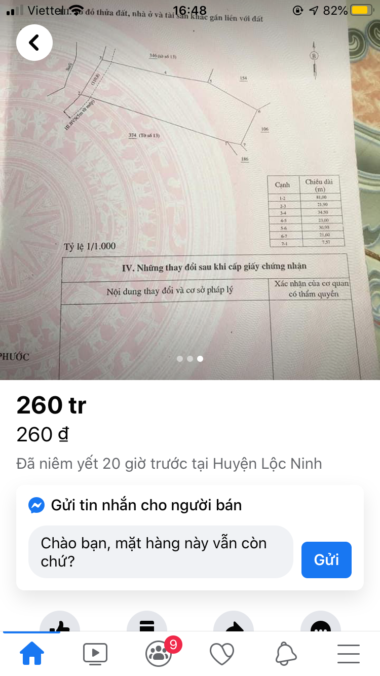 Bán đất xã Lộc Khánh dt 2xào3 giá 260tr
